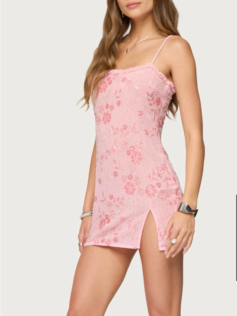 Edikted Romey Beaded Chiffon Mini Dress NWT SZ LARGE Festival Party Wedding Hot - Picture 2 of 15